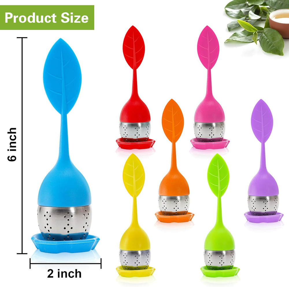 7 Pack Silicone Tea Infuser Loose Leaf Tea Steeper Strainer Filter Ball Tray