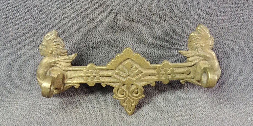 Bronze Drop Bail Drawer Pull Handle Cherub Head Wing Figure Victorian Hardware