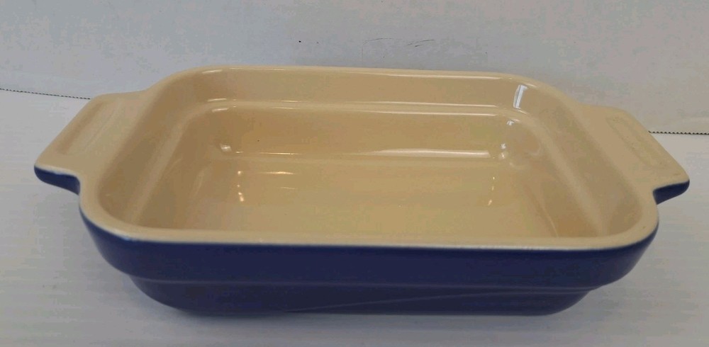 LeCreuset Small Cobalt Blue Stoneware Casserole Baking Dish Rectangular 7.25"L