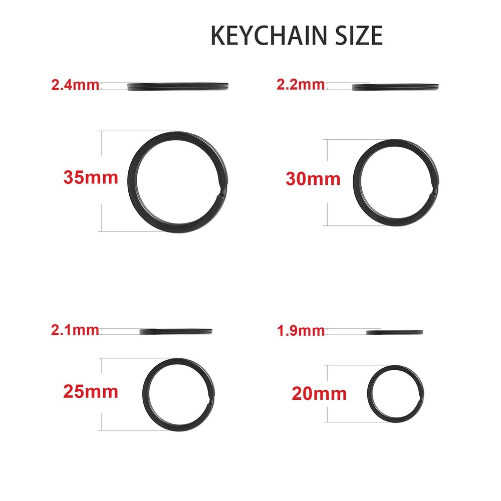 40 Pack Key Ring Keychain Mix 4 Sizes Black Metal Flat Split Key Chains Rings...