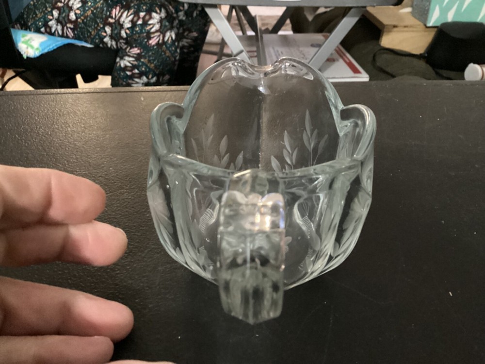 Clear Glass Cream Pitcher w/etched Design