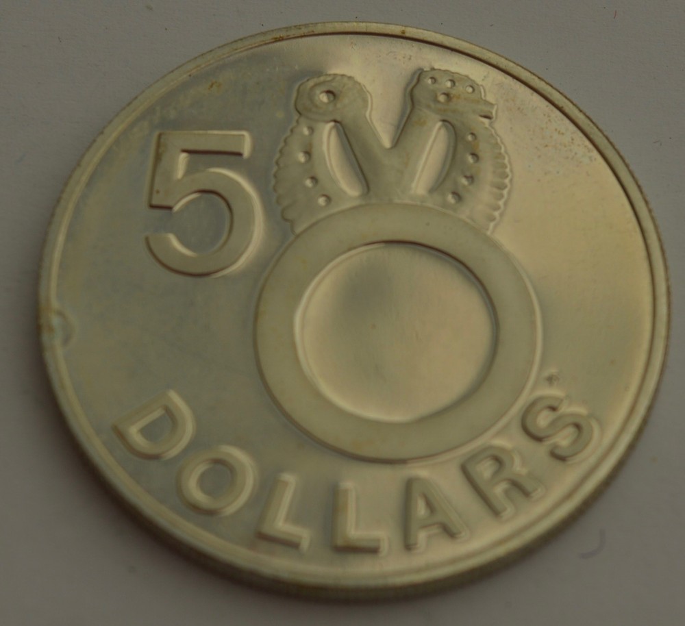 1977 Solomon Islands $5 Dollars Silver Coin