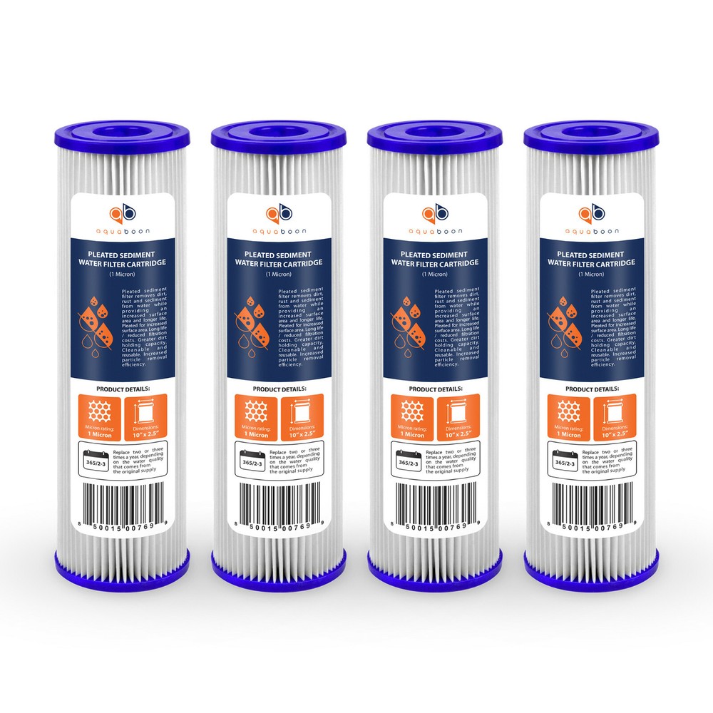 4 Pack of 1µm Pleated Sediment Water Filter Cartridges 10"x2.5" Standard Size
