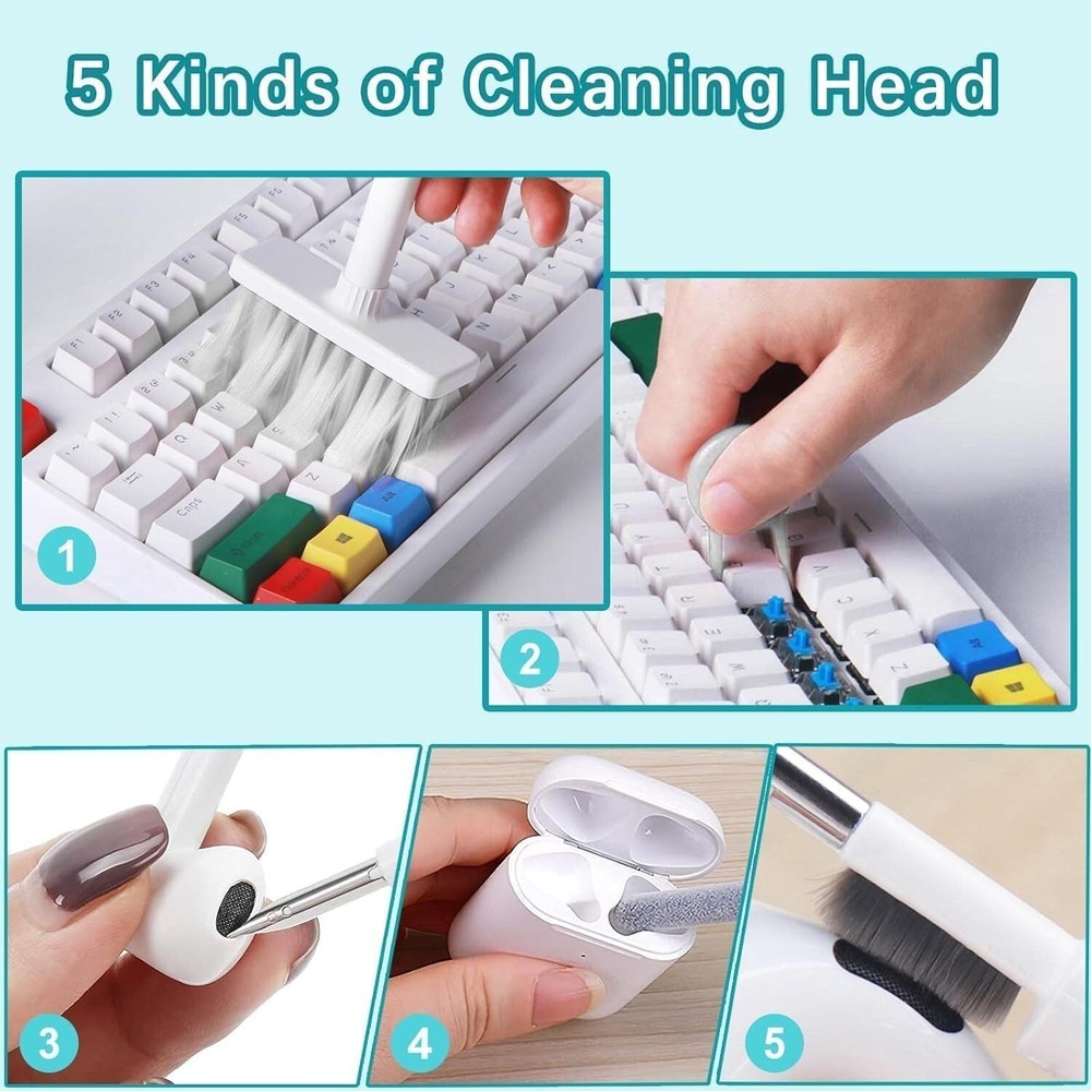 5 in 1 Laptop Keyboard Cleaner Kit, Earphone Cleaning Tool with Keycap Puller