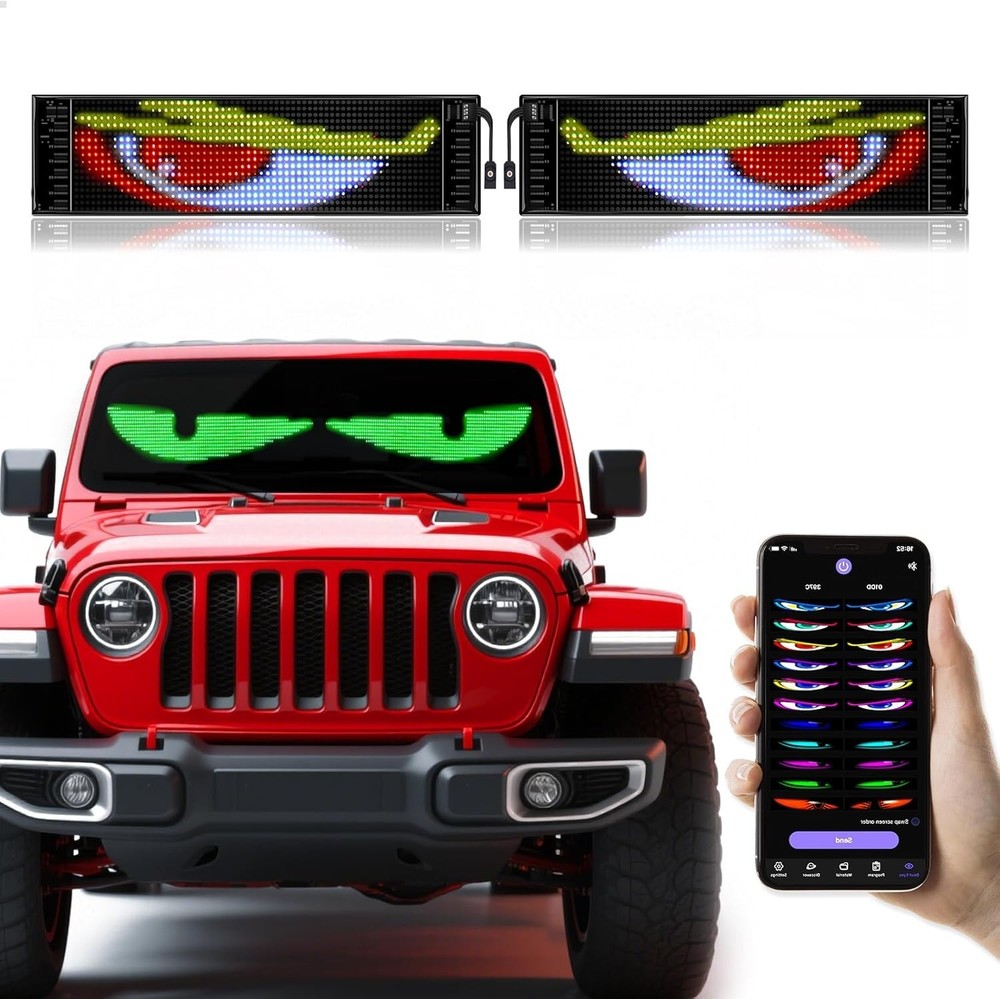 2Pcs Devil Eyes Light for Cars,Flexible Scrolling Programmable LED Signs,LED ...