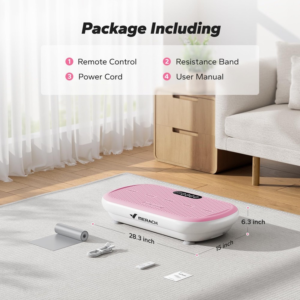 MERACH Vibration Plate Exercise Machine 440 Lb Capacity, Bluetooth, Pink