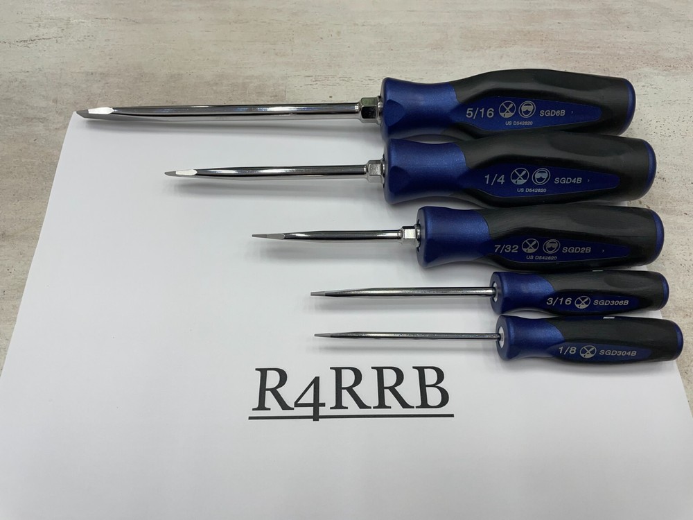 Snap-on Tools NEW 5pc POWER BLUE Soft Grip Flat Head Screwdriver Set SGDS50BMB