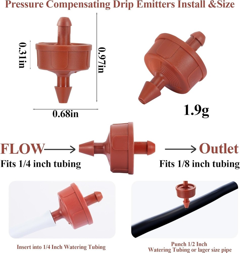 200 Pcs 2GPH Pressure Compensating Drippers for Efficient Garden Irrigation