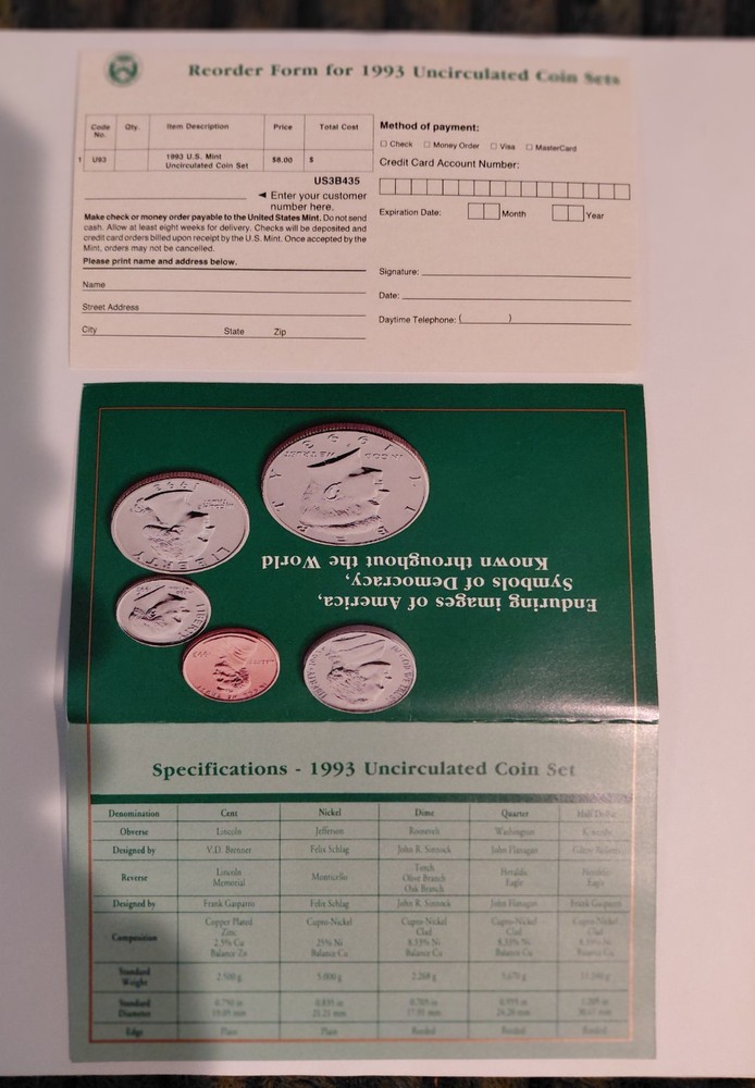 1993 U.S. Mint Set ~ 10 Coins ~ P & D ~ Uncirculated