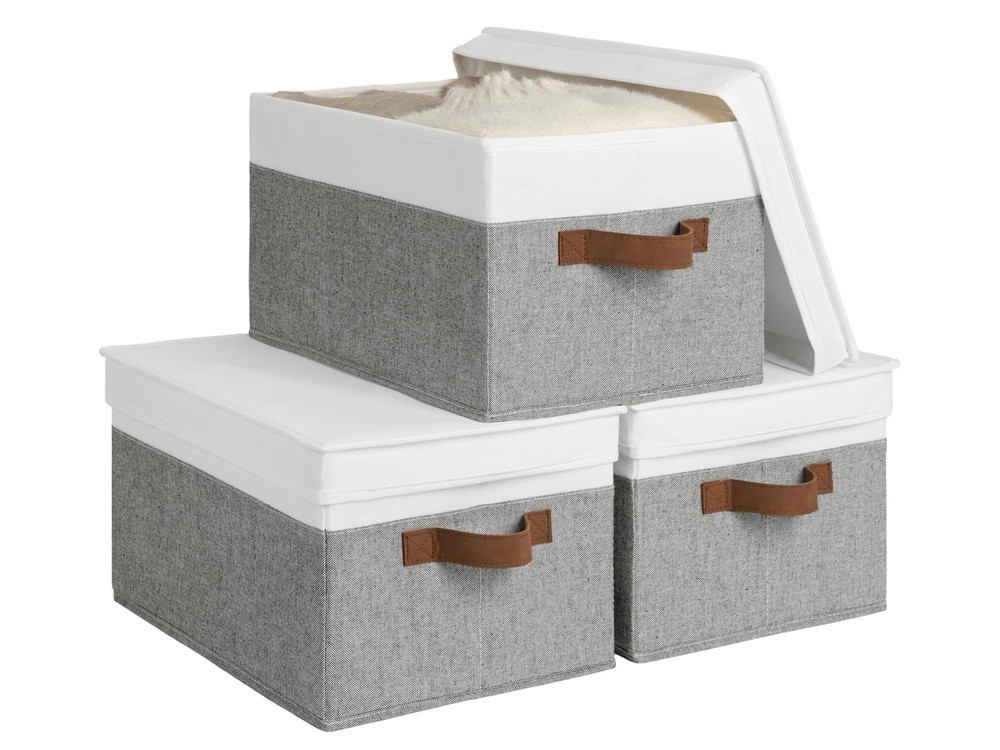 Decorative Storage Boxes with PU Handles, Storage Bins with Lids, Foldable St...