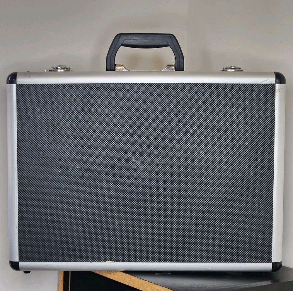 Lockable Metal Tool Box with Foam Interior, Handle, Matte Black Silver