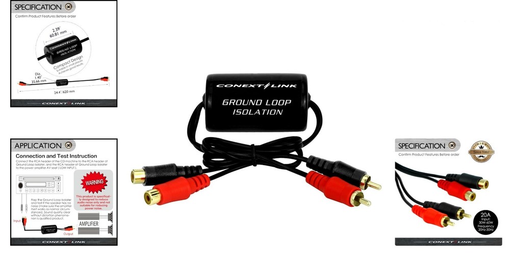 Gold RCA Signal Noise Filter - Ground Loop Isolator for Home Audio
