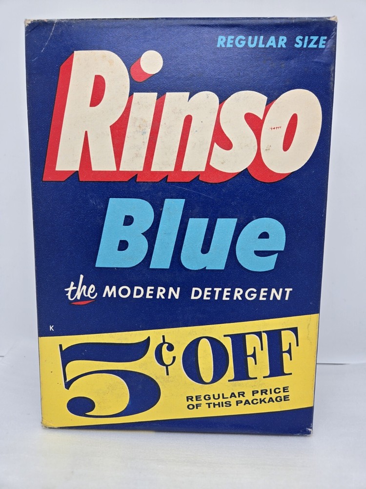 Rinso Blue Laundry Detergent w/ 5¢ Off 22oz Size Unopened Box Vintage