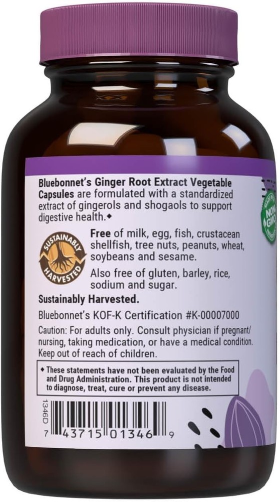 Bluebonnet Ginger Root Extract Supplement, 60 Count