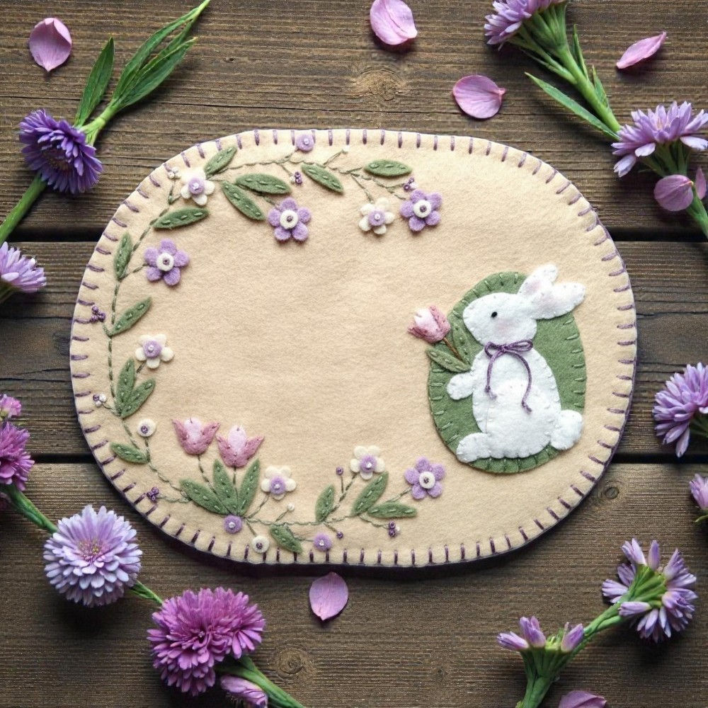 Mug Rug Wool Felt Embroidery Kit -Spring Time - Spring and Easter pattern