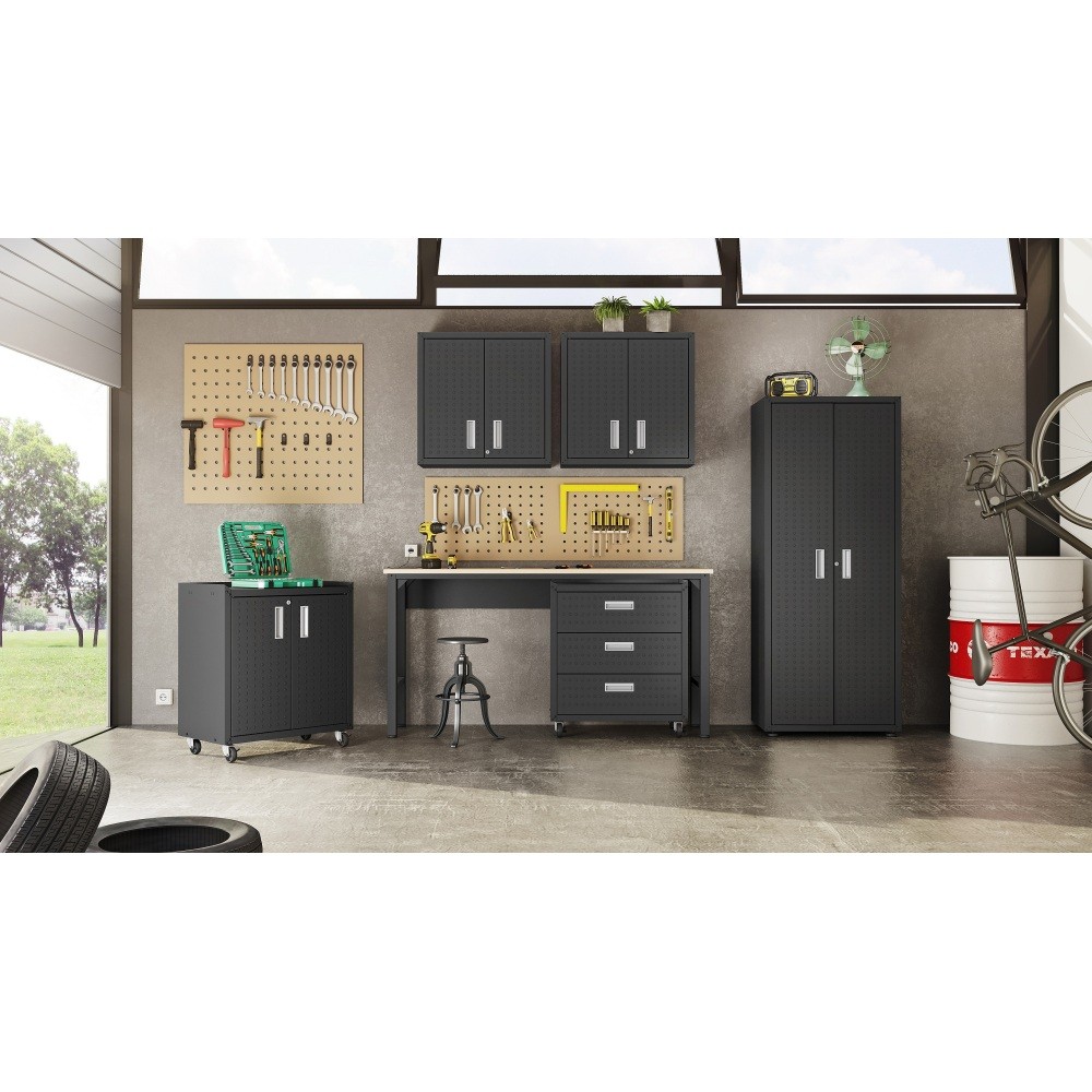 Rolling Garage Cabinet,Lockable Tool Chest with Doors & Drawer,Adjustable Shelf
