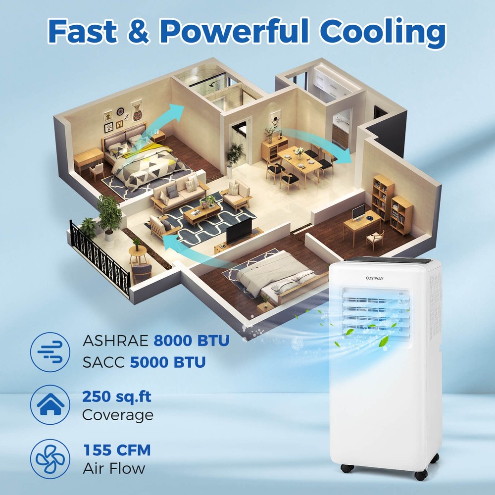 8000 BTU Portable Air Conditioner 3 in 1 Air Cooler w/ Fan & Dehumidifier