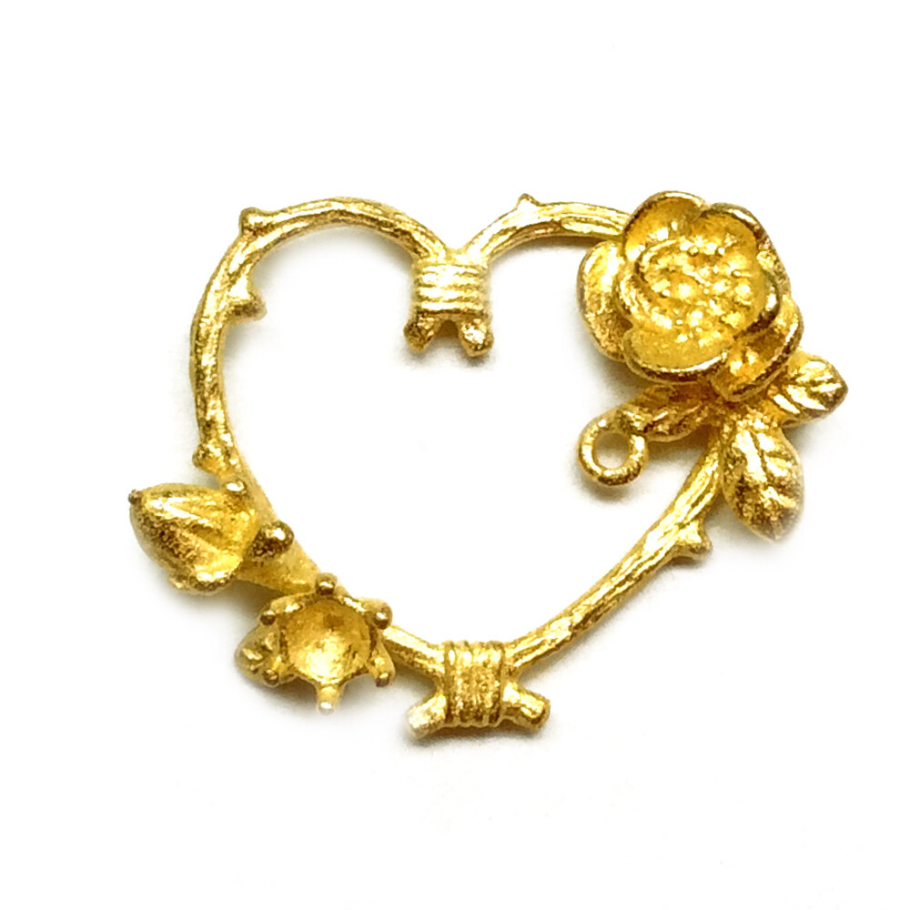 Rustic Heart Branch Flower 2 Loop Links 16x21.5mm Solid Brass Q6 Per Pkg