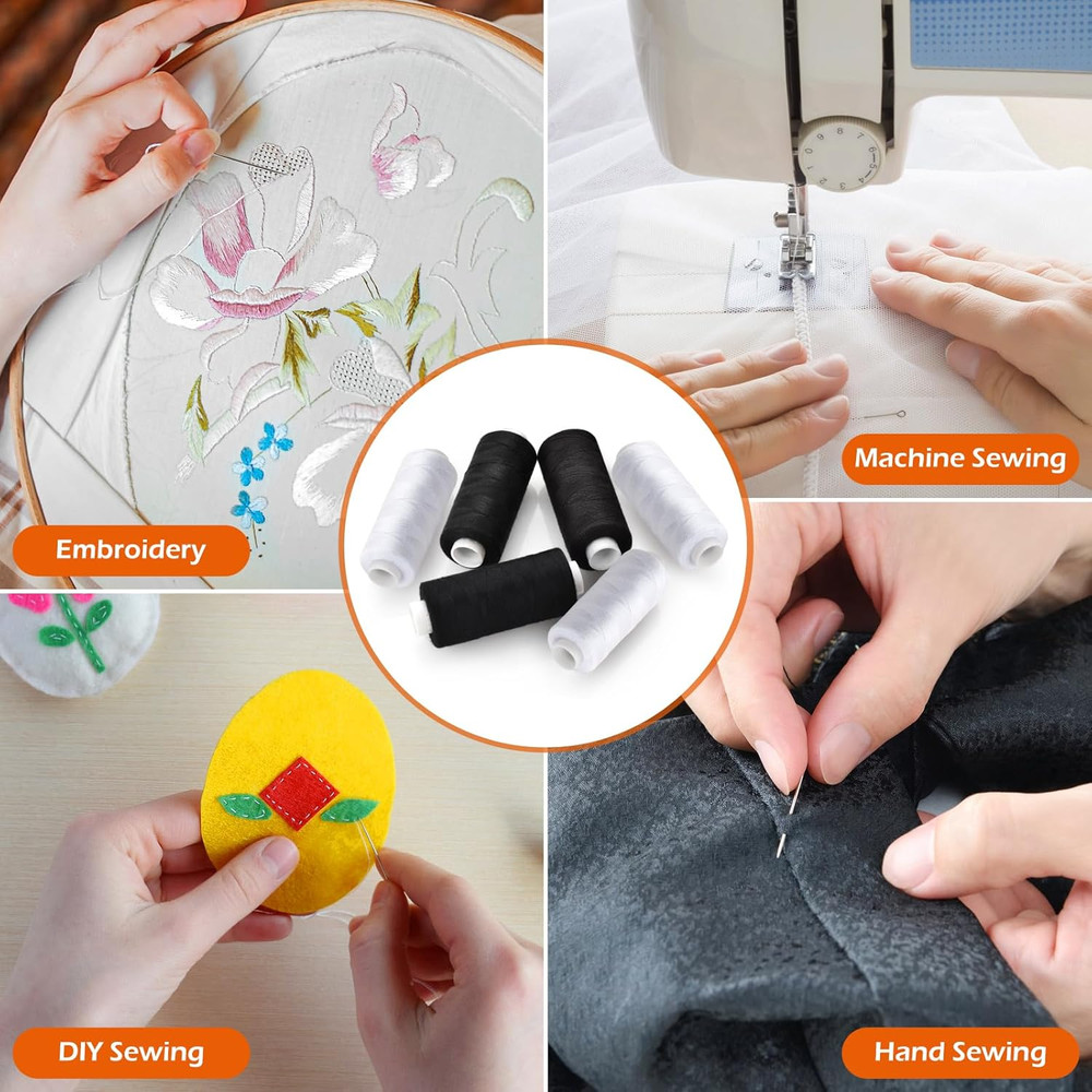 6 Pcs Sewing Thread Kit, 400 Yards Each Spool 402 Polyester Thread with Sewin...