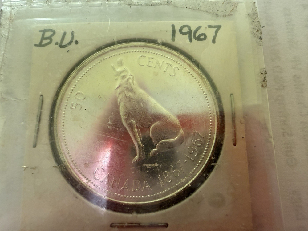 1867 - 1967 Canada Silver 50 Cent Howling Wolf Elizabeth