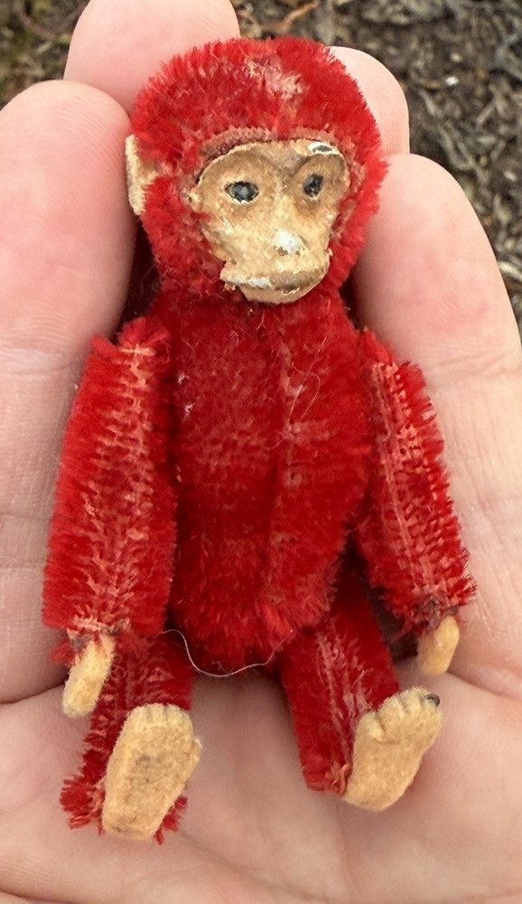 Early Miniature Schuco Jointed Red Monkey 3” Schuco Monkey Perfume Container
