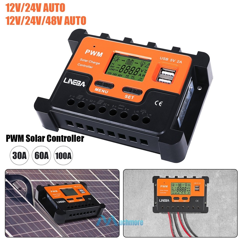 PWM Solar Charge Controller 100A 60A 12V 24V 48V Dual USB Battery PV Regulator