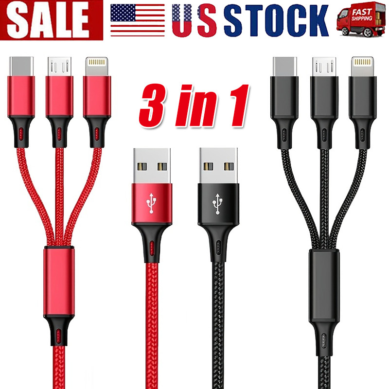 3in1 Fast USB Charging Cable Universal Multi Function iPhone 17 Charger Cord lot