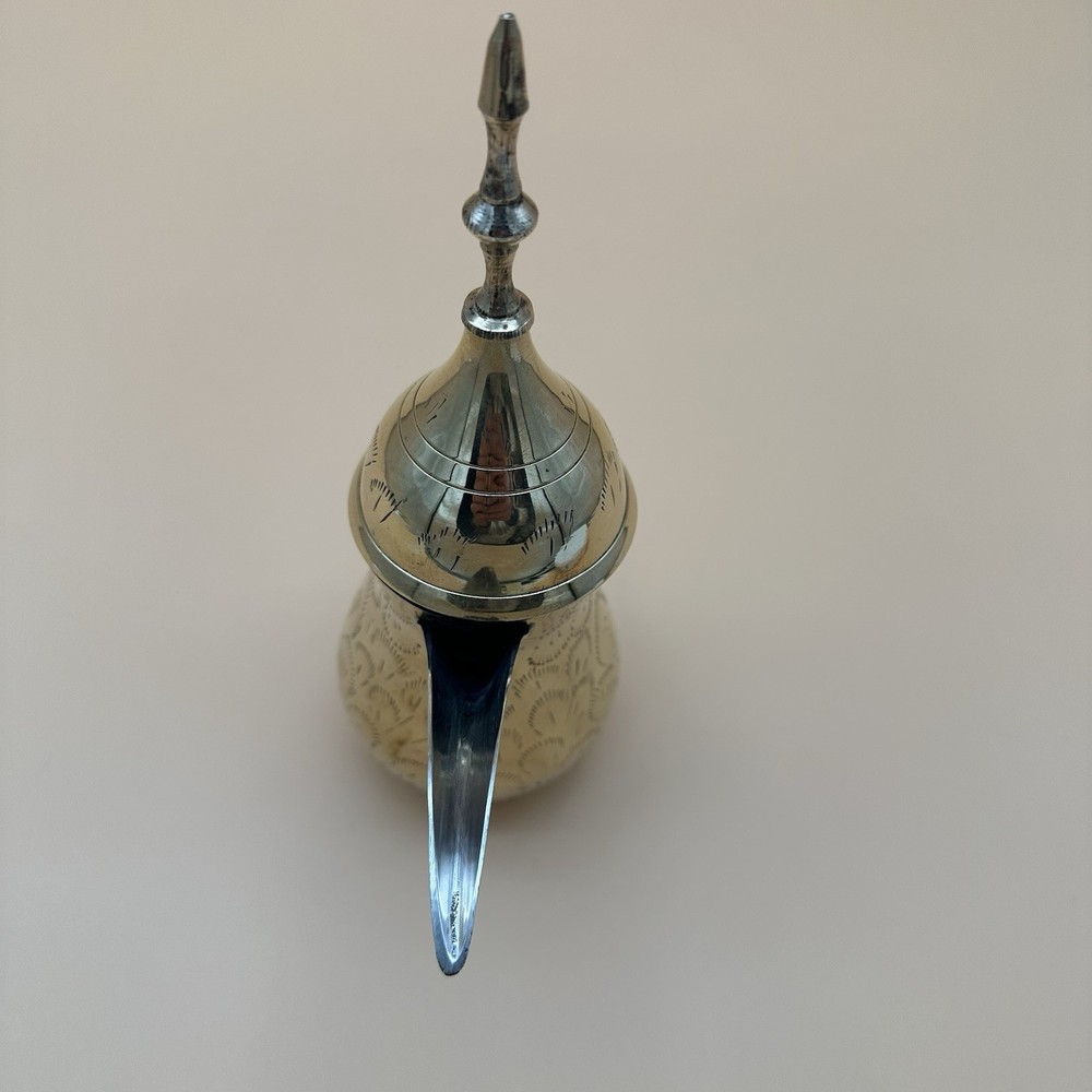 Brass Dallah Coffee Pot Engraved Traditional Middle Eastern Design Handmade