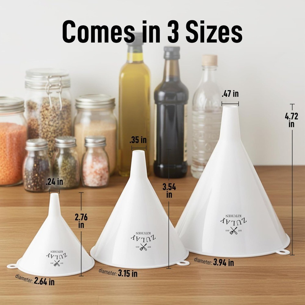 3-Piece Plastic Funnel Set Large Medium Small Kitchen Funnel for Bottles Liquid