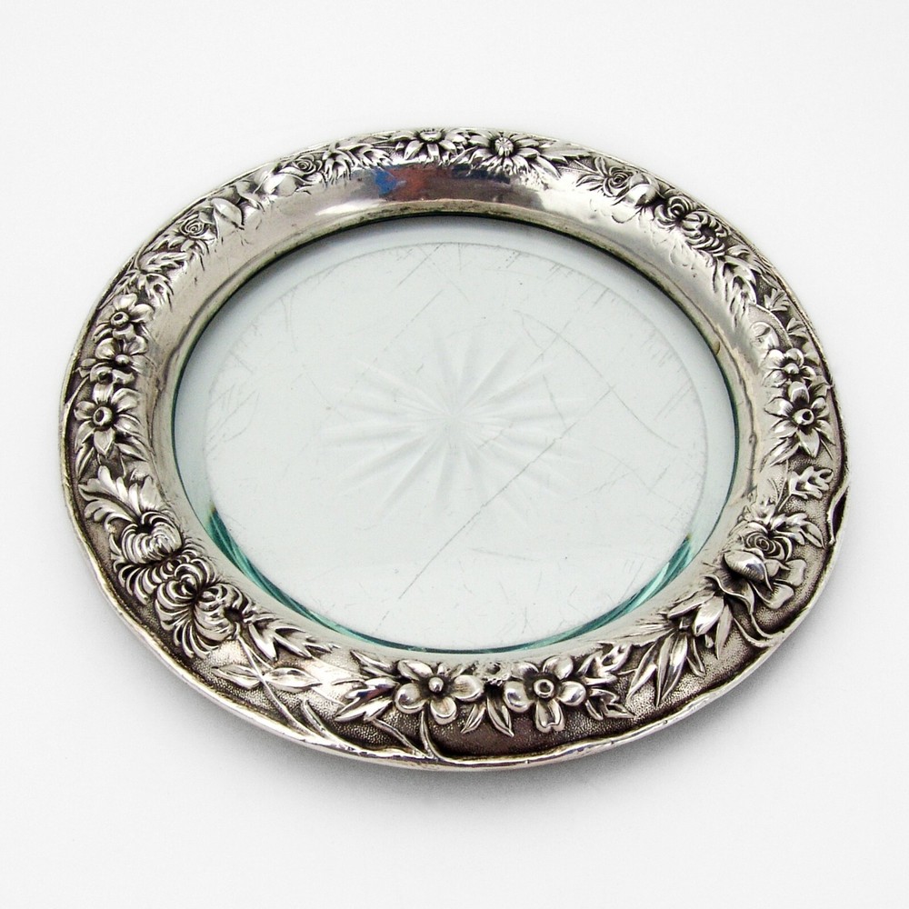 Repousse Coaster Glass Bottom Kirk Son Sterling Silver
