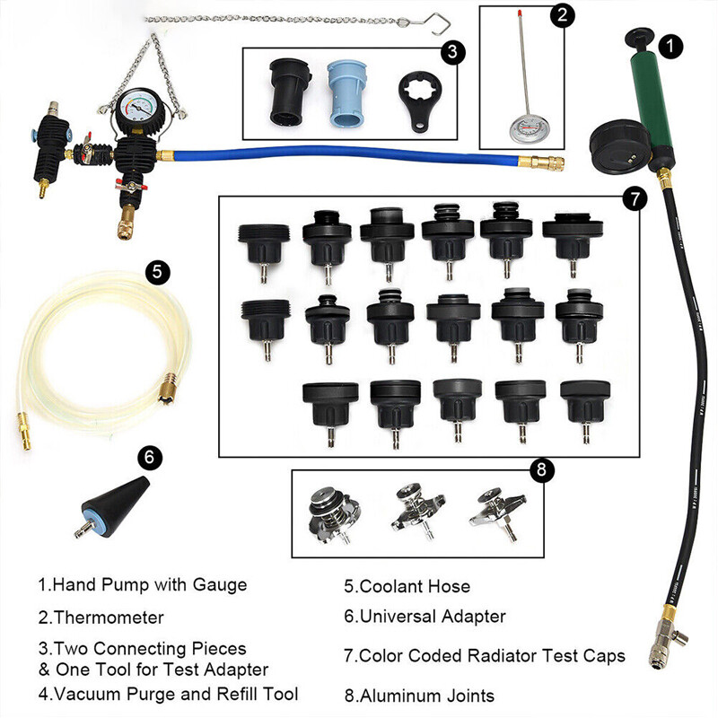 28PCS Universal Radiator Pressure Tester Vacuum Type Cooling System Refill Kit