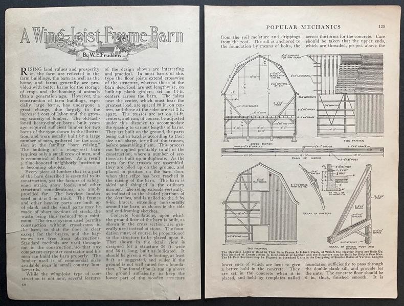 “A Wing-Joist Frame Barn” 1917 HowTo build Plan INFO