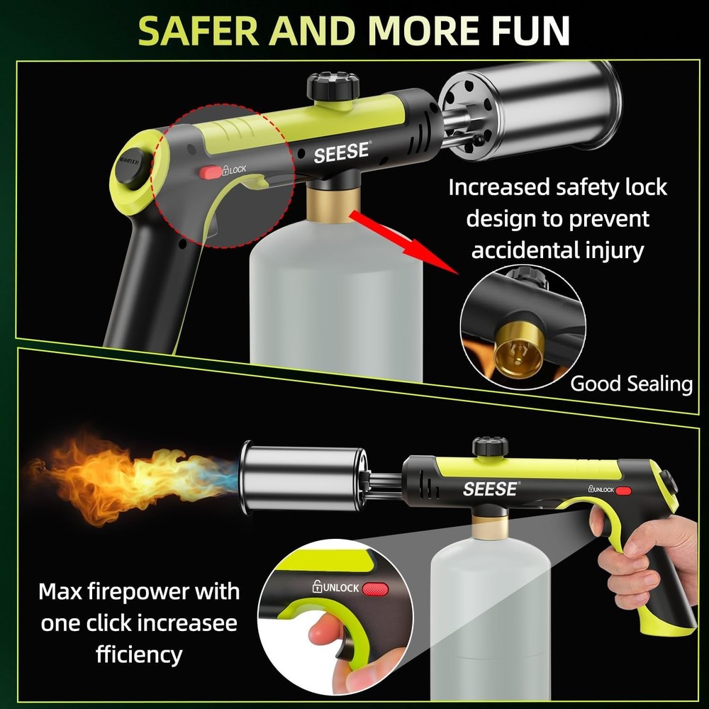 Powerful Propane Torch Gun,Kitchen Cooking Torch With One-Touch Max Fire, Cha...
