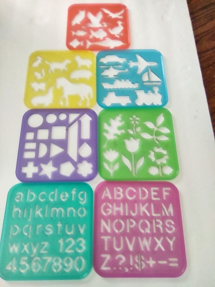 Vintage Tuppertoys Stencil Art Set 7 Pcs Tupperware Stackable animals ABC Flower