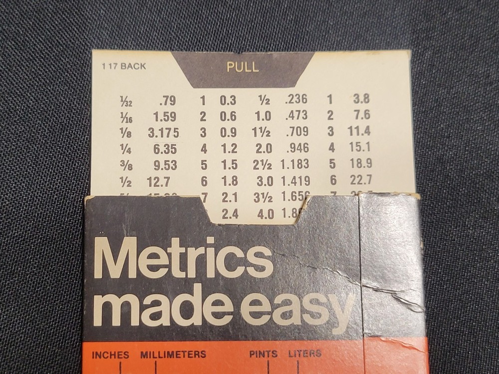 Stanley Metrics Made Easy Slide Pull Out Conversion Chart grams pounds km degree