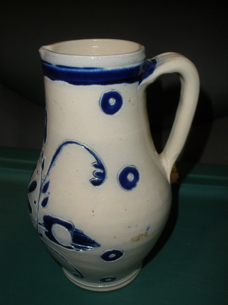 Studio Pottery Clay Stoneware Pitcher Gray & Blue 7" Tall EUC