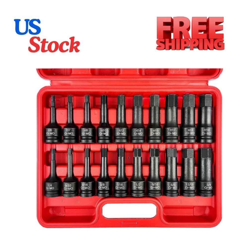 1/2" Drive Master Impact Hex Bit Set, 20 Piece Hex Driver Socket Set, Allen Bit