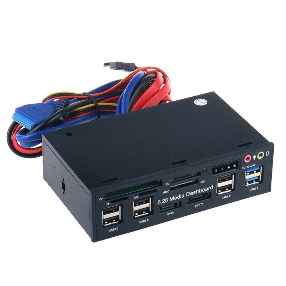 5.25" PC Front Panel Dashboard Media USB 3.0 Hub Audio Esata SATA Card Reader