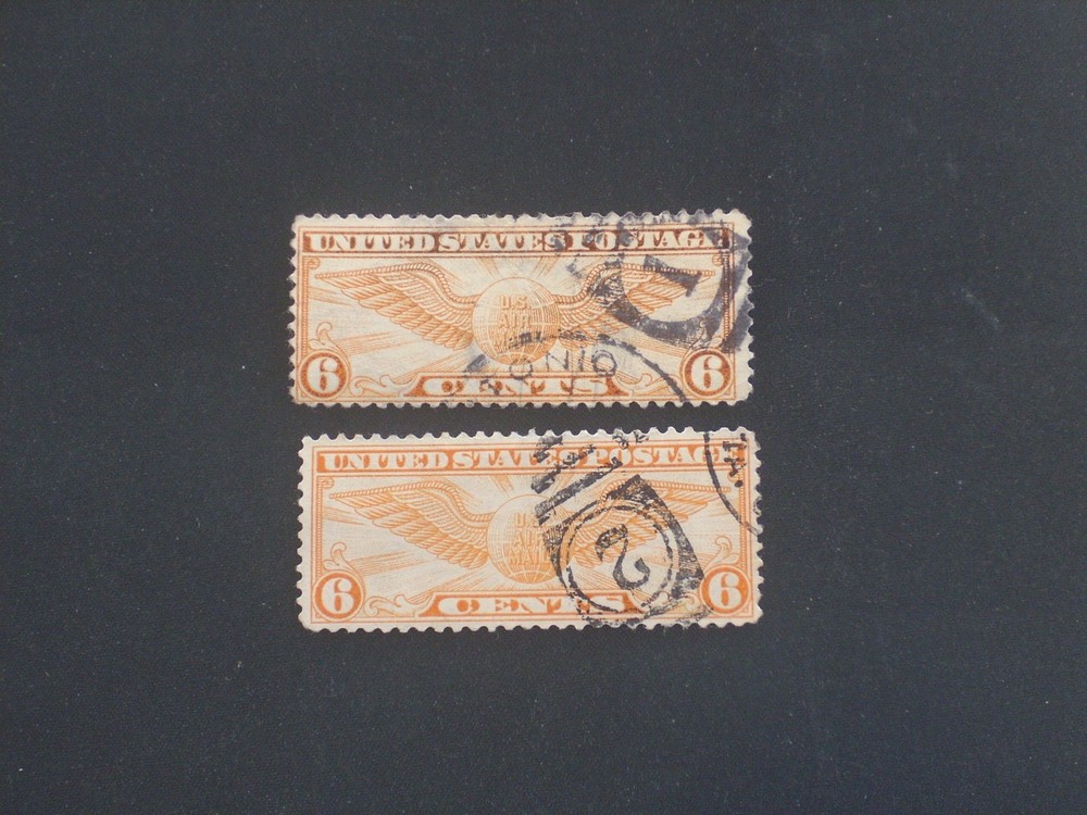 U.S.STAMP SCOTT#C19 AIR MAIL 1934, 6 CENT, DULL ORANGE, NO HINGES,CANCELLATION ?