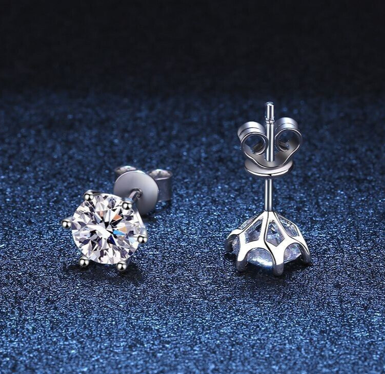 Real Solid 925 Silver 4mm Moissanite Stud Earrings Push Back Crown Men's