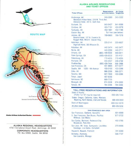 Alaska Airlines timetable 1982/02/15