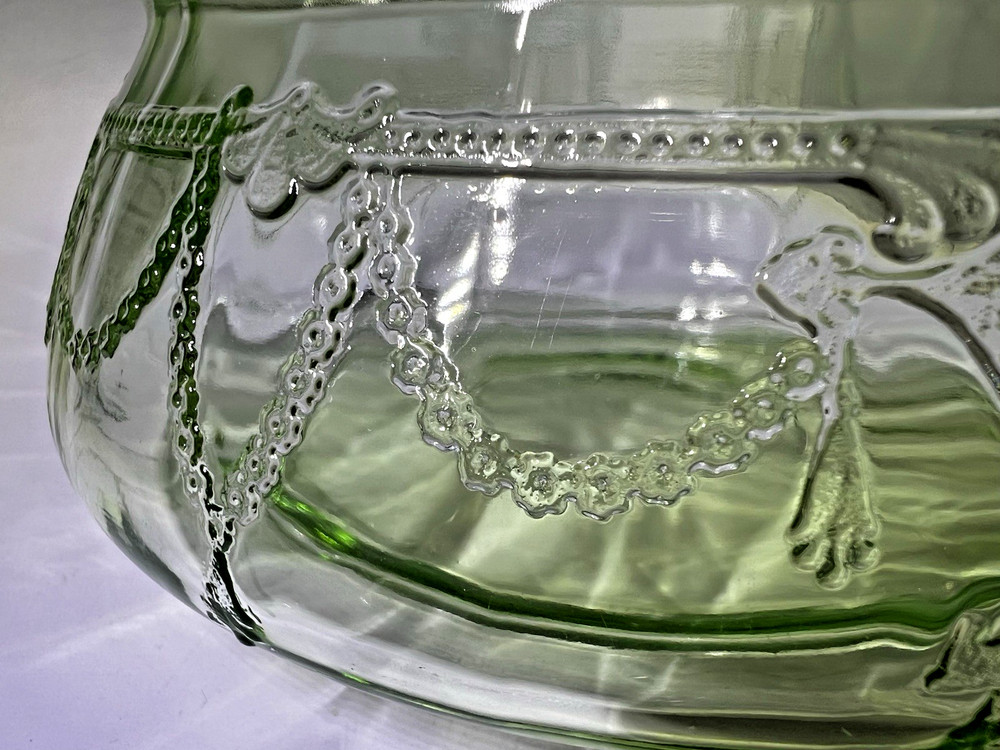 Anchor Hocking Candy Dish Cameo Pattern BASE ONLY NO LID 1930s Vaseline