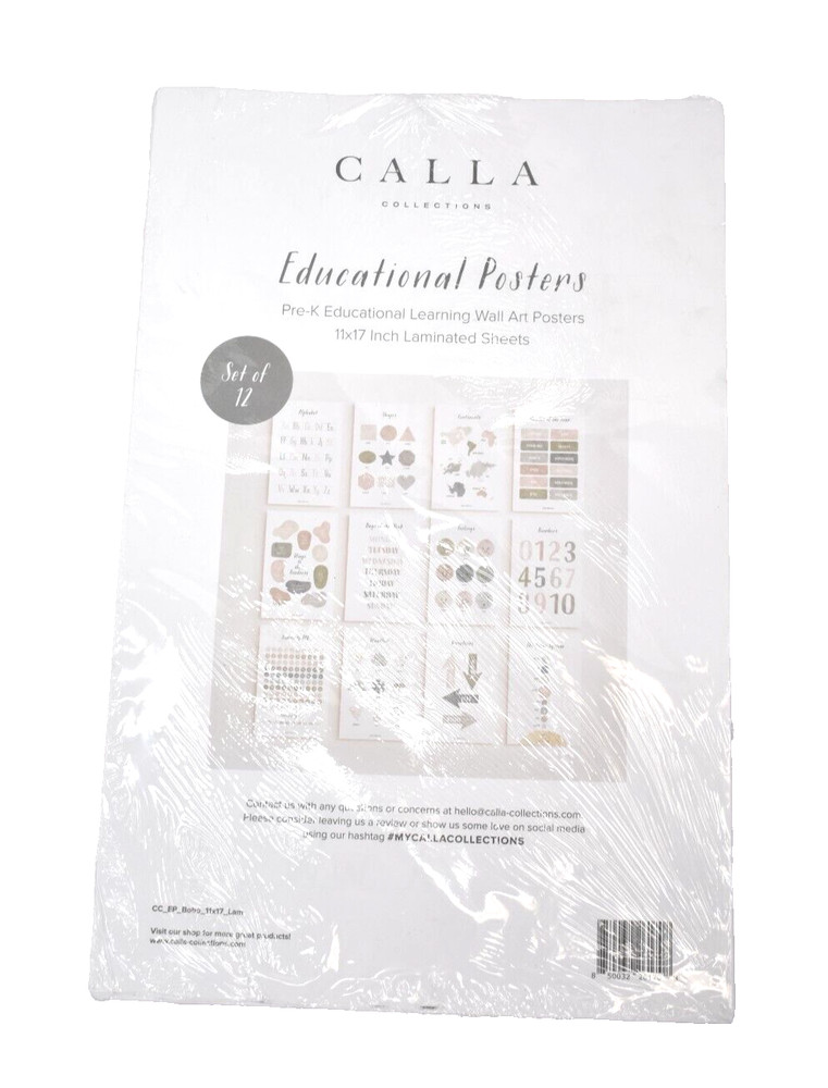 Calla Collections Laminated Pre-K Educational Posters Wall Stickers 12 Pack
