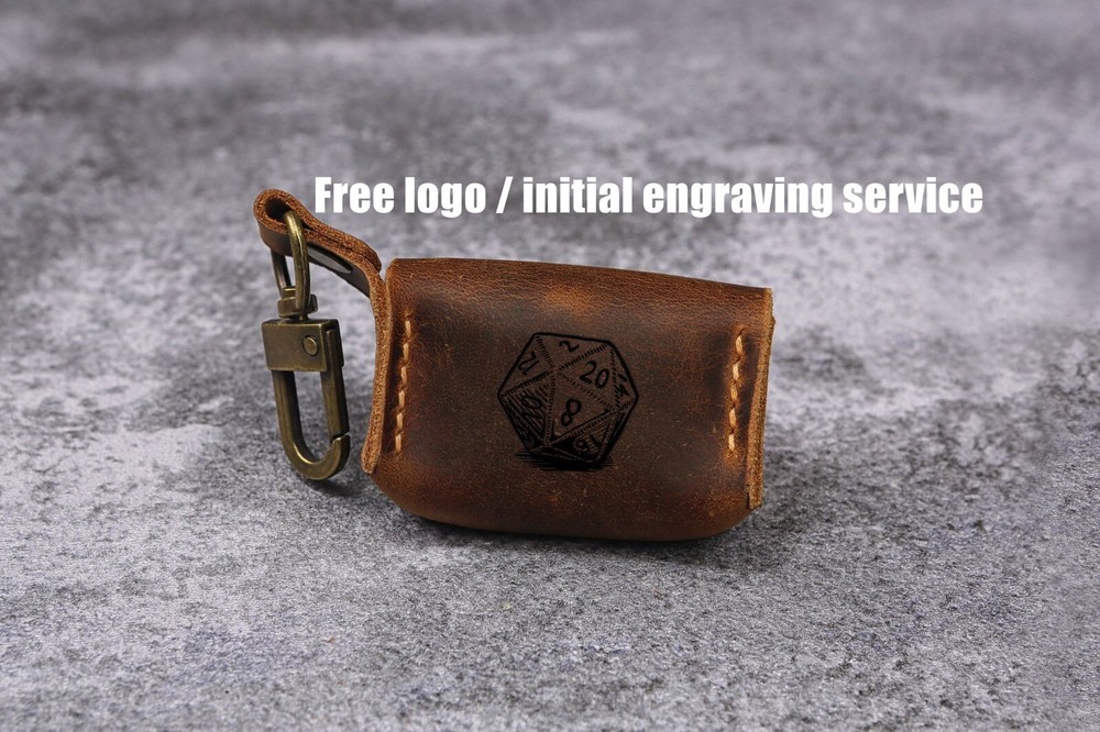 Personalized leather case with 6 dice rustic leather dice storage case