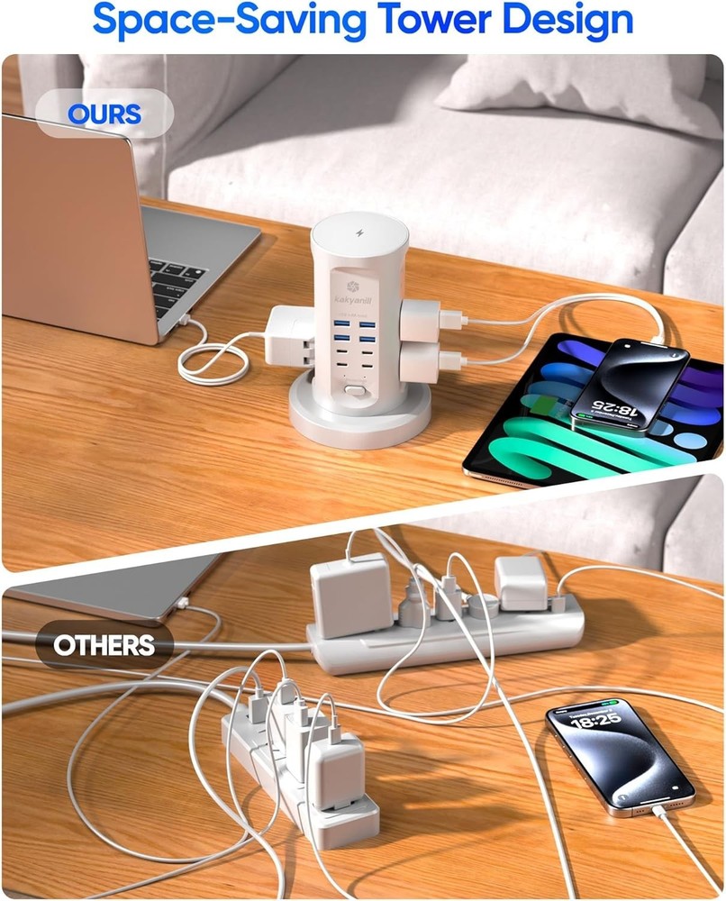 Vertical Power Strip Tower with USB - Surge Protector