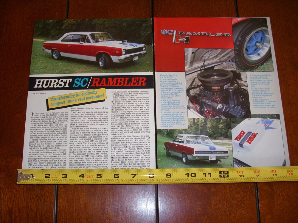 1969 AMC HURST RAMBLER ORIGINAL 1989 ARTICLE