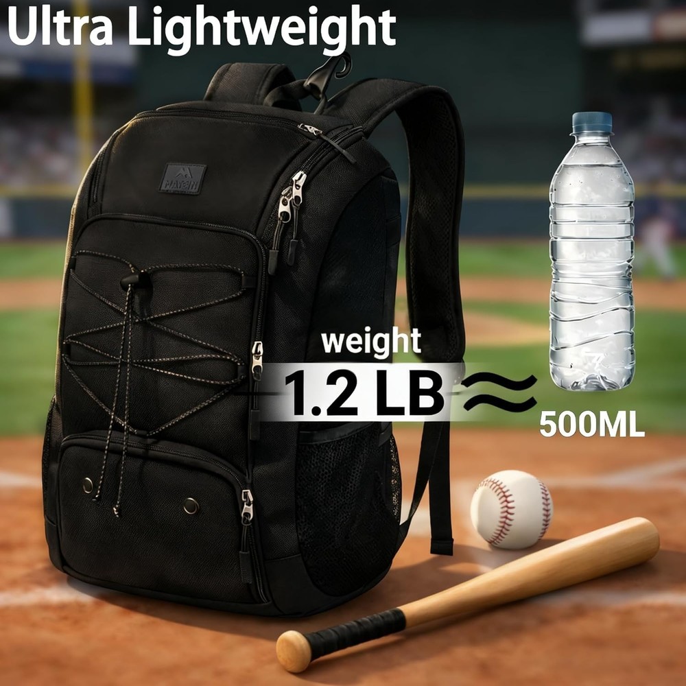 Lightweight Baseball Backpack with Shoe Compartment - 29L Accommodating Design