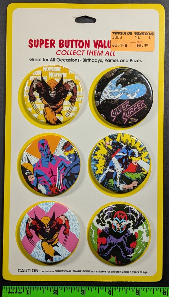 Vintage 1993 Wolverine Cyclops Surfer Magneto Marvel Complete Button Set