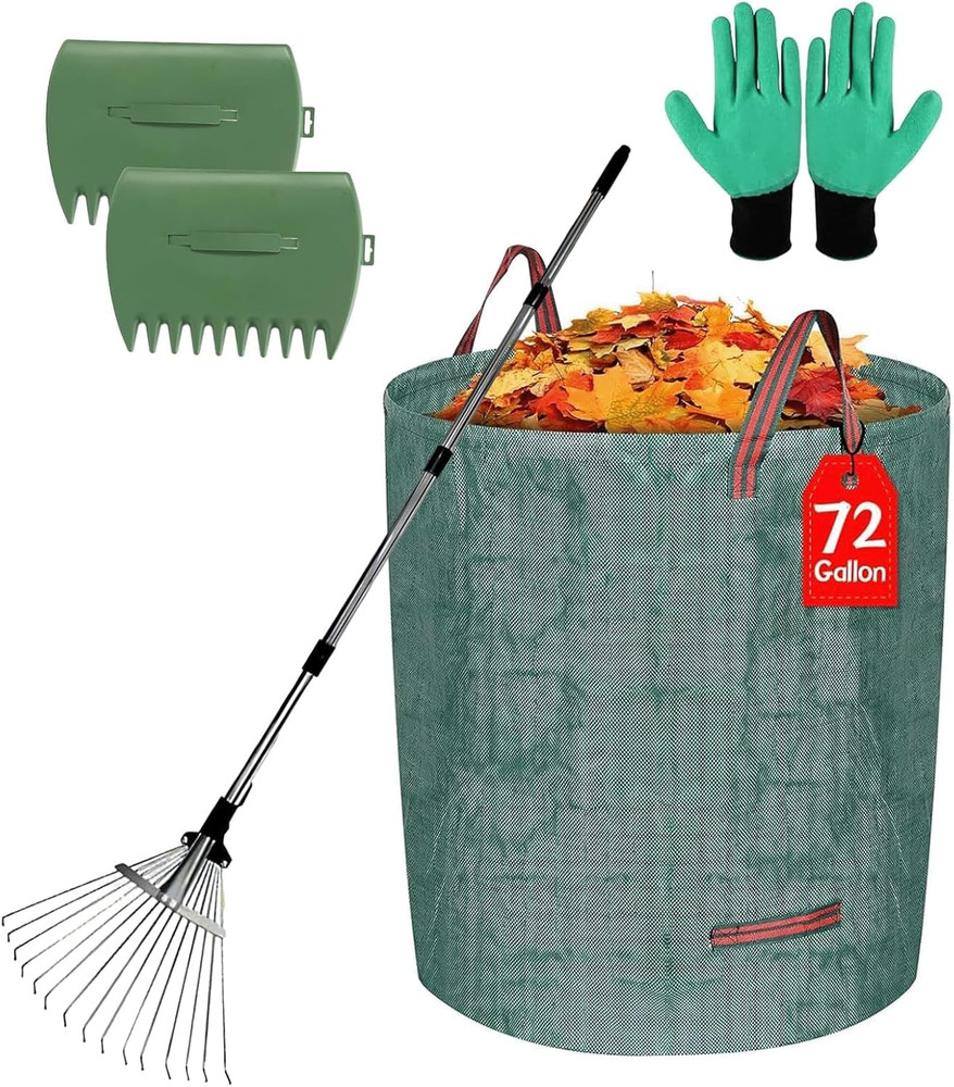 Adjustable Metal Leaf Set 65" Adjustable Handle Rake Set,32-63" Handle, 8-23" Wi