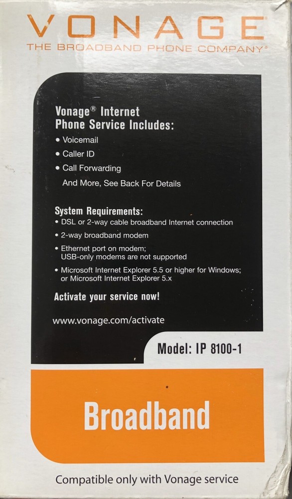 Vonage VTech IP 8100-1 Broadband Telephone System, Base & Handset Open Box